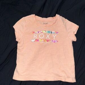 Roxy Peach Short Sleeve Tee with Multicolor Floral Logo